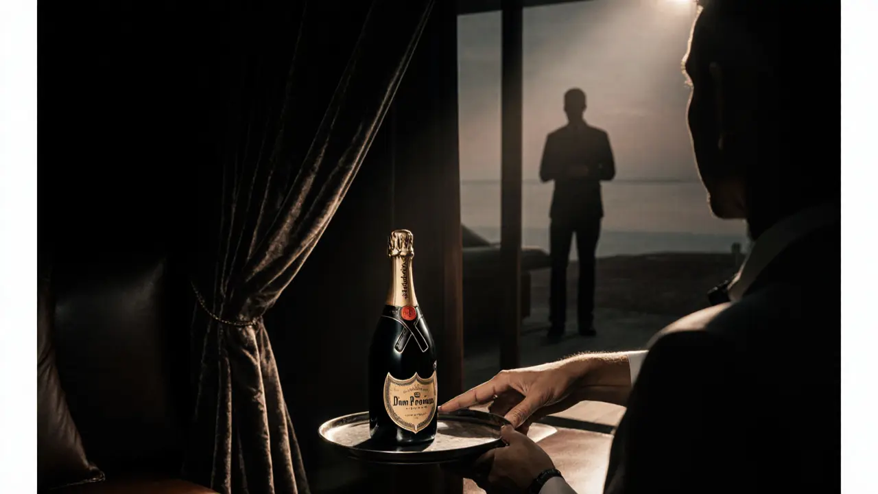 A private cabana with a server presenting champagne, bathed in secluded, luxurious lighting.
