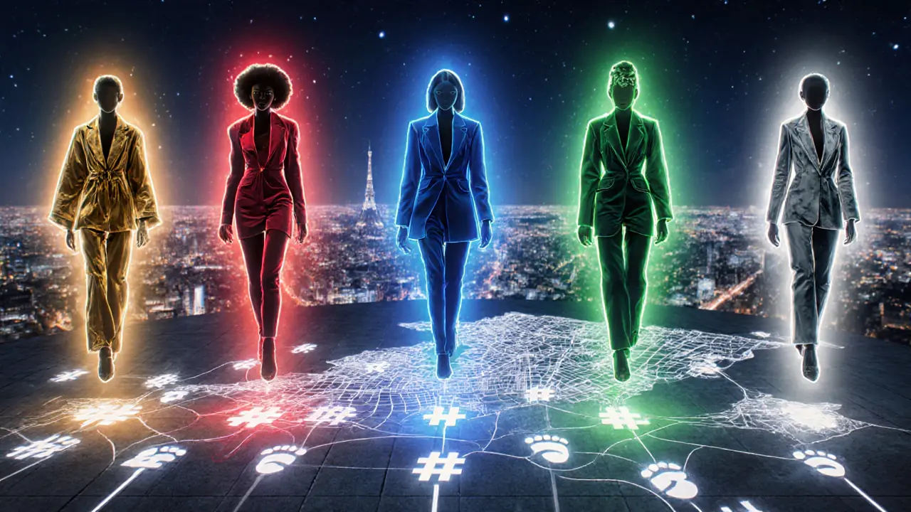 Five model archetypes floating above a glowing city map with colored auras.